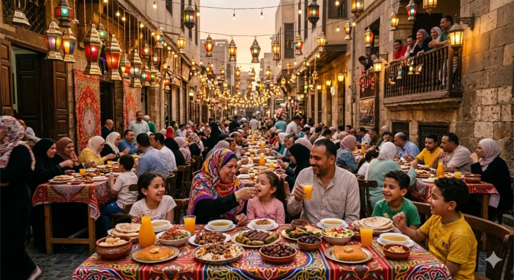 إفطار المصريين في عزبةحماده بميدان المطرية